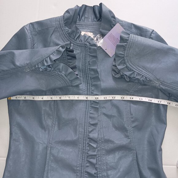 Hot in Hollywood Vegan Leather Blue Short Baddie  Jacket Women’s Size S NWT - Picture 12 of 16